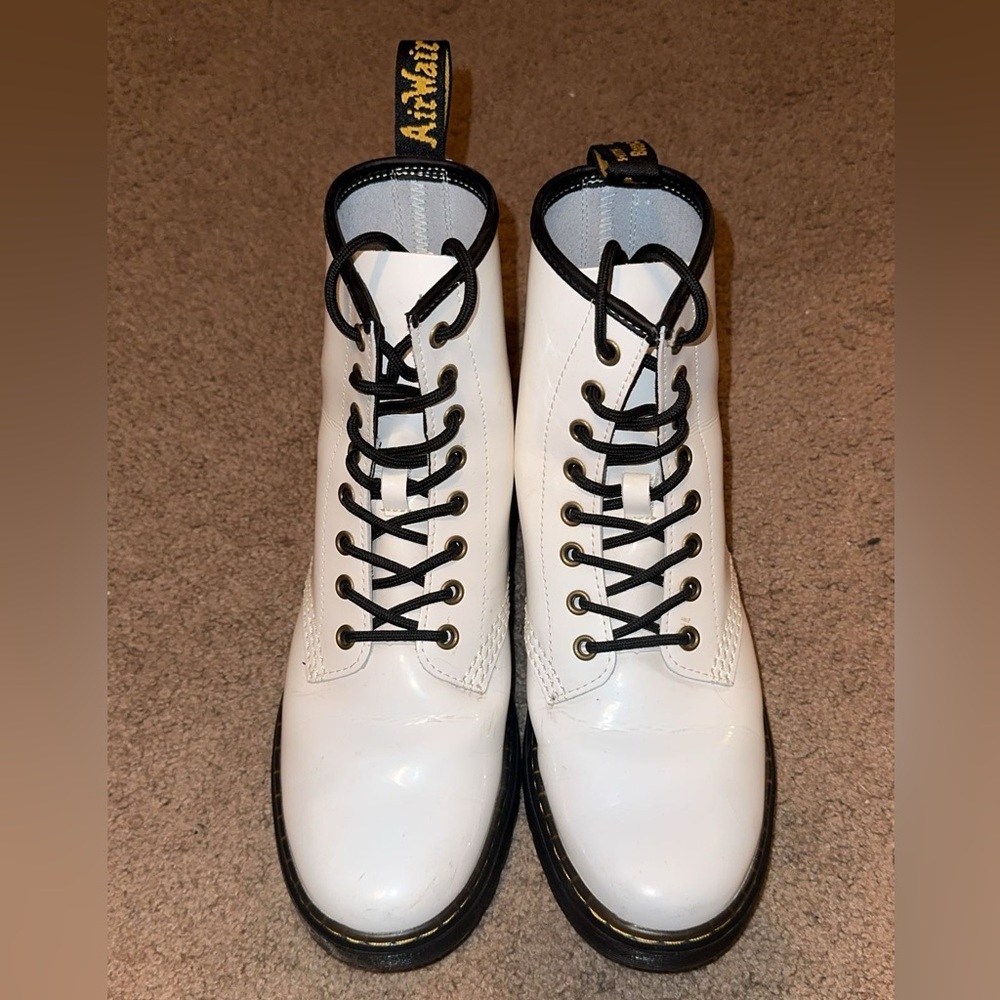 Dr. Martens White Shiny Leather Lace-up Boots